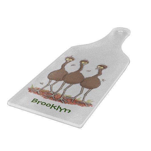 オーストラリアおもしろいのemuトリオ漫画イラストレーション カッティングボード (角)