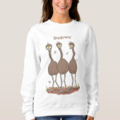 オーストラリアおもしろいのemuトリオ漫画イラストレーション スウェットシャツ (正面)