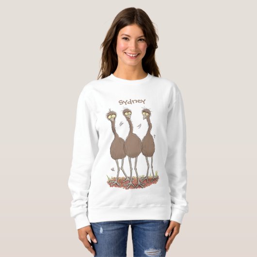 オーストラリアおもしろいのemuトリオ漫画イラストレーション スウェットシャツ (正面フル)