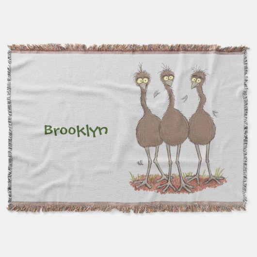 オーストラリアおもしろいのemuトリオ漫画イラストレーション スローブランケット (正面)