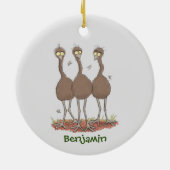 オーストラリアおもしろいのemuトリオ漫画イラストレーション セラミックオーナメント (裏面)