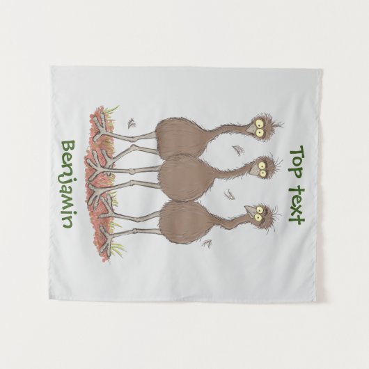 オーストラリアおもしろいのemuトリオ漫画イラストレーション タペストリー (正面(横))