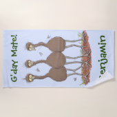 オーストラリアおもしろいのemuトリオ漫画イラストレーション ビーチタオル (正面)