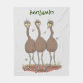 オーストラリアおもしろいのemuトリオ漫画イラストレーション フリースブランケット (正面)