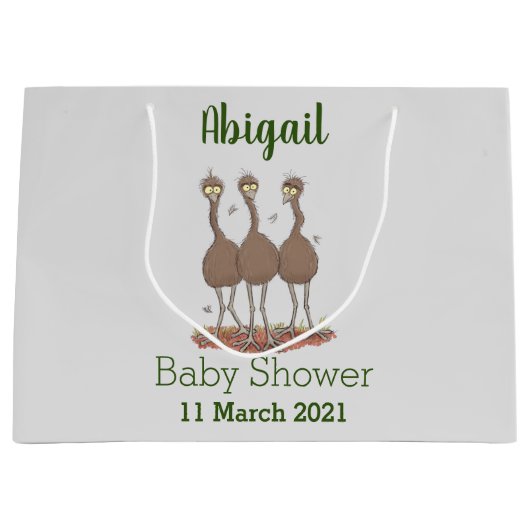 オーストラリアおもしろいのemuトリオ漫画イラストレーション ラージペーパーバッグ (正面)