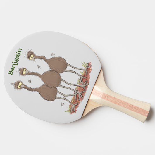 オーストラリアおもしろいのemuトリオ漫画イラストレーション 卓球ラケット (横)