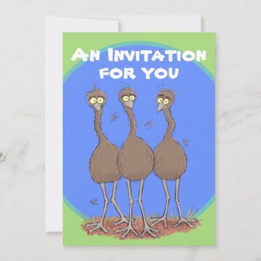 オーストラリアおもしろいのemuトリオ漫画イラストレーション 招待状 (裏面)