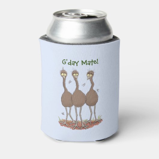 オーストラリアおもしろいのemuトリオ漫画イラストレーション 缶クーラー (缶裏面)