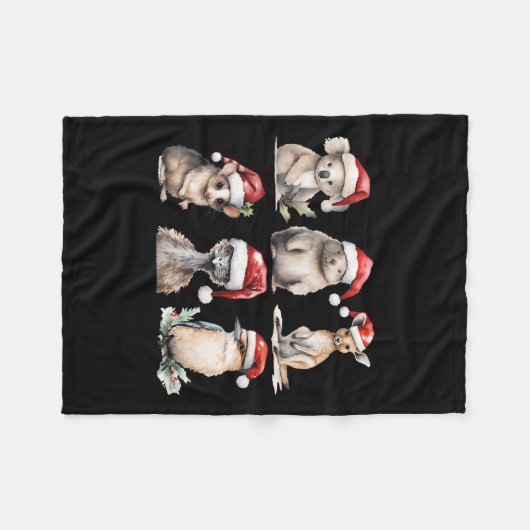 オーストラリアおもしろい動物クリスマスサンタオーストラリアン フリースブランケット (正面(横))
