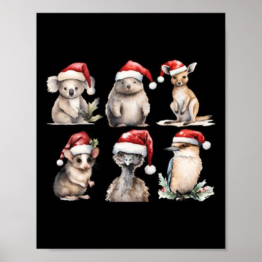 オーストラリアおもしろい動物クリスマスサンタオーストラリアン ポスター (正面)