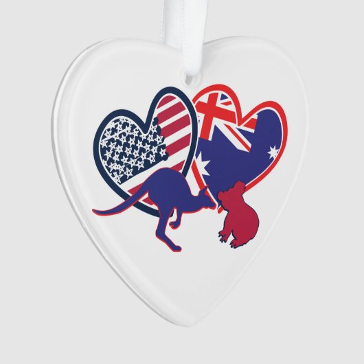 オーストラリアおよび統一された州国旗のハート オーナメント (正面)