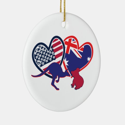 オーストラリアおよび統一された州国旗のハート セラミックオーナメント (右)