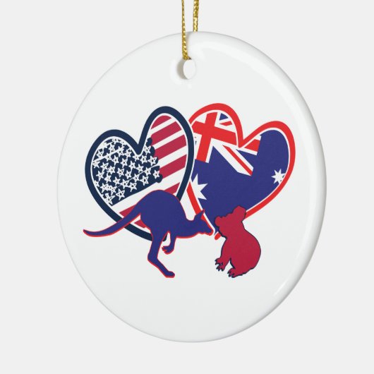オーストラリアおよび統一された州国旗のハート セラミックオーナメント (左)