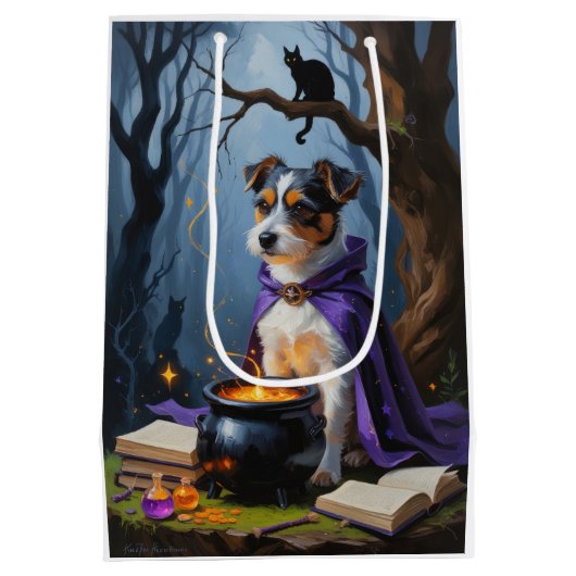 オーストラリアお洒落テリア絵を描ハロウィン ミディアムペーパーバッグ (裏面)