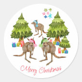オーストラリアかわいいカンガルーのクリスマス ラウンドシール (正面)