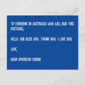 オーストラリアに神の祝福を。愛を込めて、あなたのアメリカ人の友達から。 ポストカード (正面)