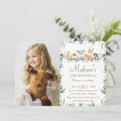 オーストラリアのかわいい動物たち 緑の葉の誕生日写真 招待状 (スタンド正面)