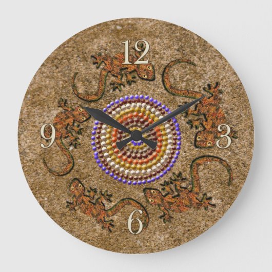 オーストラリアのアボリジーンドリームタイム&動物 ラージ壁時計 (正面)
