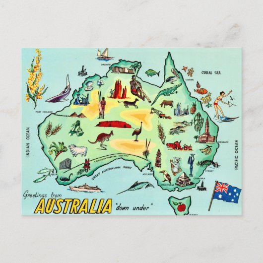 オーストラリアのイラスト地図はがき ポストカード (正面)