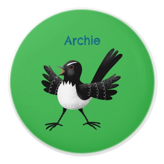 オーストラリアのウィリー・ワグテールパーソナライズされた漫画 セラミックノブ (正面)