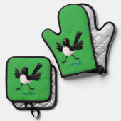 オーストラリアのウィリー・ワグテールパーソナライズされた漫画 鍋つかみ&鍋敷きセット (正面/裏面)