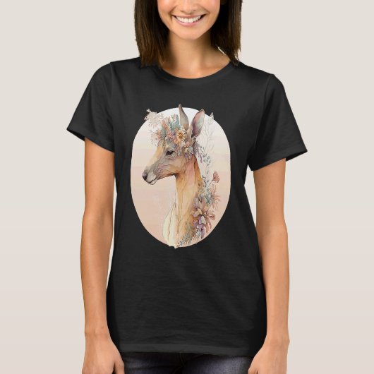 オーストラリアのカンガルー花クラウン水彩動物 Tシャツ (正面)