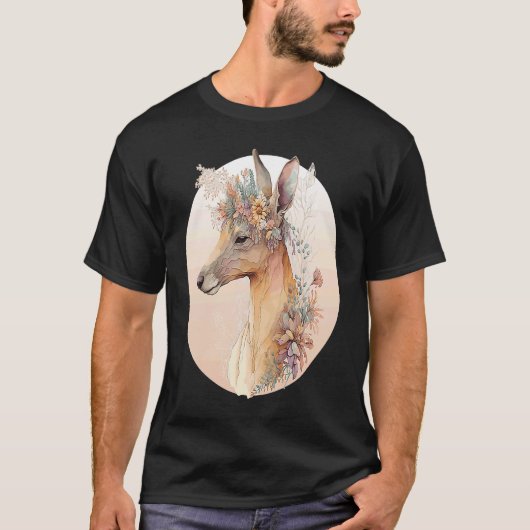 オーストラリアのカンガルー花クラウン水彩動物 Tシャツ (正面)
