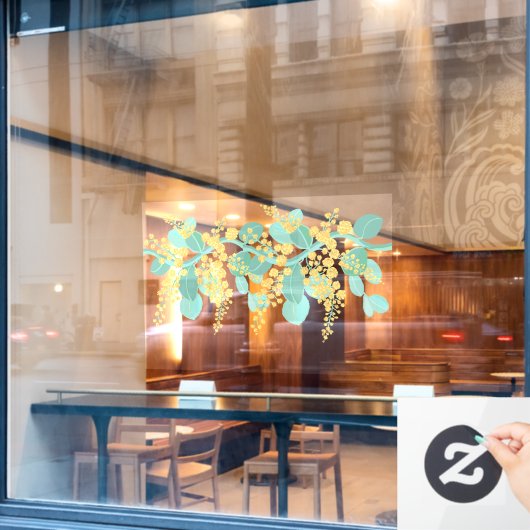 オーストラリアのガラガラの花がウィンドウにしがみつく ウィンドウサイン (カフェ窓)