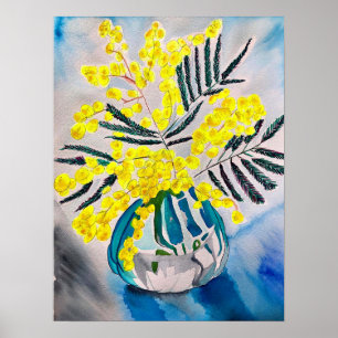 オーストラリアのガラガラの花の黄色のフローラアート ポスター