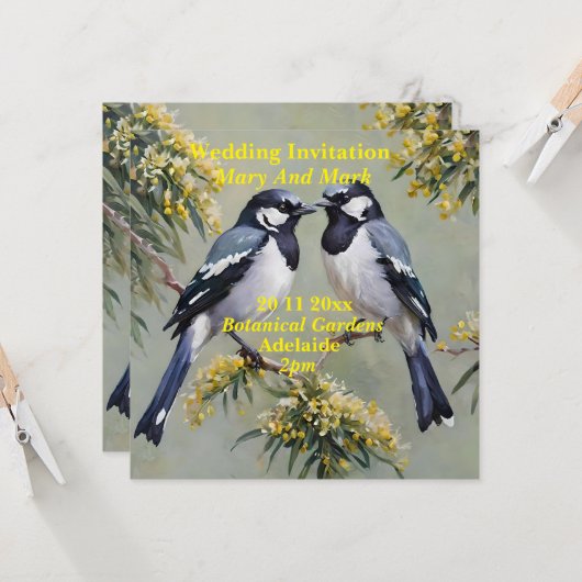 オーストラリアのキークロサギの油彩画、結婚式の招待状 招待状 (正面/裏面インサイチュ)