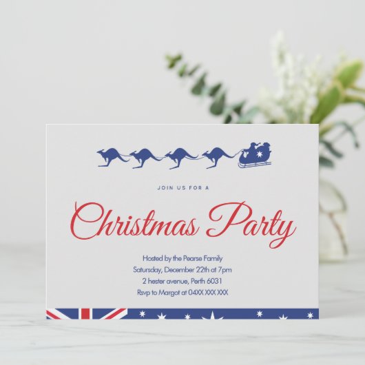 オーストラリアのクリスマスパーティの招待状サンタそり 招待状 (スタンド正面)