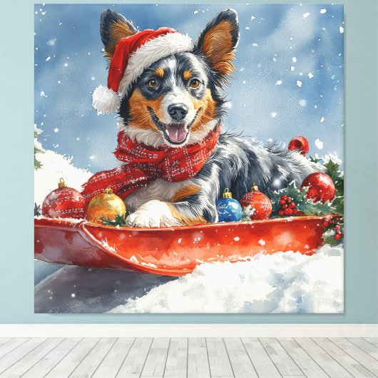 オーストラリアのケッピーそりを雪のクリスマスに キャンバスプリント (インサイチュ (ウッドフロア))