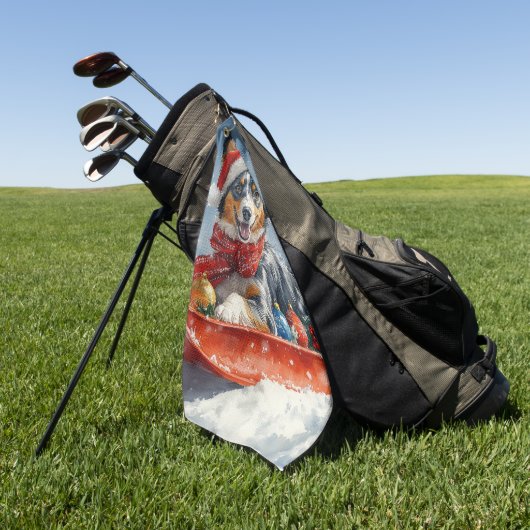 オーストラリアのケッピーそりを雪のクリスマスに ゴルフタオル (グリーン)