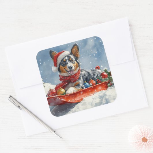 オーストラリアのケッピーそりを雪のクリスマスに スクエアシール (封筒)