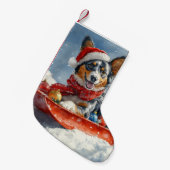 オーストラリアのケッピーそりを雪のクリスマスに スモールクリスマスストッキング (正面 (吊り時))
