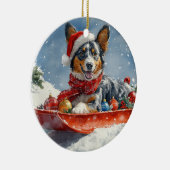 オーストラリアのケッピーそりを雪のクリスマスに セラミックオーナメント (右)
