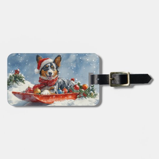 オーストラリアのケッピーそりを雪のクリスマスに ラゲッジタグ (正面横)