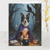 オーストラリアのケパイお洒落ドッグ絵を描ハロウィン カード (黄色い花)