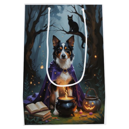 オーストラリアのケパイお洒落ドッグ絵を描ハロウィン ミディアムペーパーバッグ (裏面)