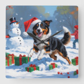 オーストラリアのケルパイクリスマスフェスティバル雪のシーン スクエア壁時計 (正面)