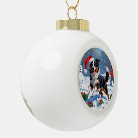 オーストラリアのケルパイクリスマスフェスティバル雪のシーン セラミックボールオーナメント (左)