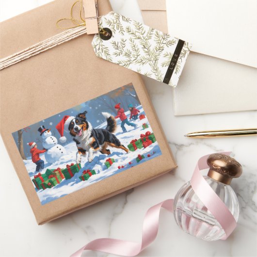 オーストラリアのケルパイクリスマスフェスティバル雪のシーン 長方形シール (ギフト)