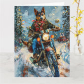 オーストラリアのケルパイドッグがオートバイクリスマスに乗る カード (黄色い花)
