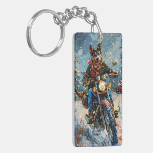 オーストラリアのケルパイドッグがオートバイクリスマスに乗る キーホルダー (正面左)