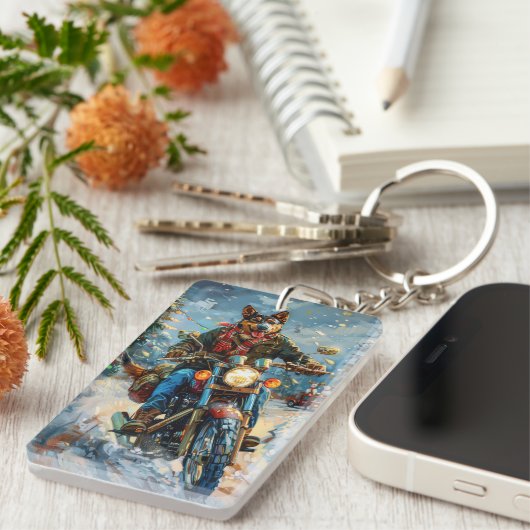 オーストラリアのケルパイドッグがオートバイクリスマスに乗る キーホルダー (正面右)