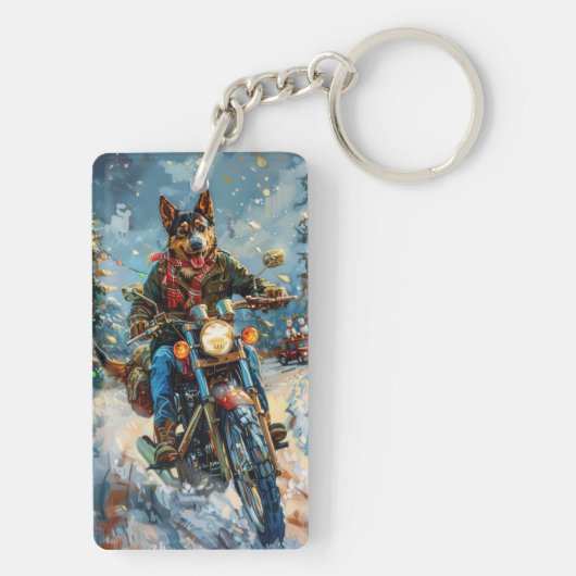 オーストラリアのケルパイドッグがオートバイクリスマスに乗る キーホルダー (裏面)
