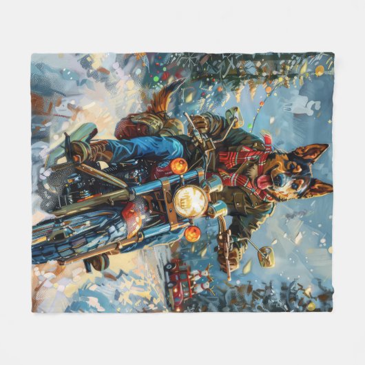 オーストラリアのケルパイドッグがオートバイクリスマスに乗る フリースブランケット (正面(横))