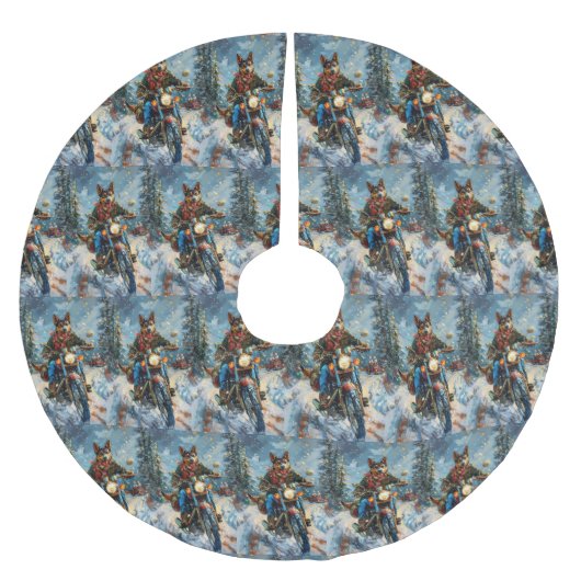 オーストラリアのケルパイドッグがオートバイクリスマスに乗る ブラッシュドポリエステルツリースカート (正面)