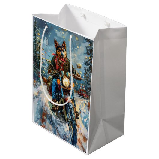 オーストラリアのケルパイドッグがオートバイクリスマスに乗る ミディアムペーパーバッグ (裏面アングル)