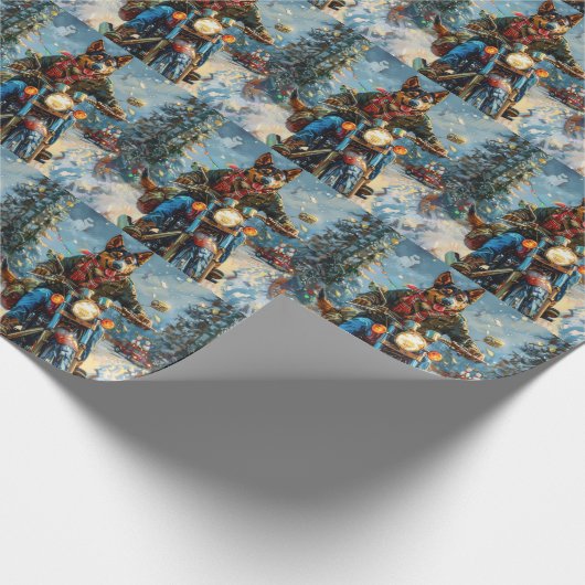 オーストラリアのケルパイドッグがオートバイクリスマスに乗る ラッピングペーパー (角)